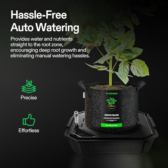 VIVOSUN 4-Pack FlexFeed Self-Watering Pots with Grow Bags, Auto Irrigation Fabric Pot Base with Water Meter & Maintenance Window, for Use Indoors/Outdoors in Grow Tents, Greenhouses, Gardens - Image 2