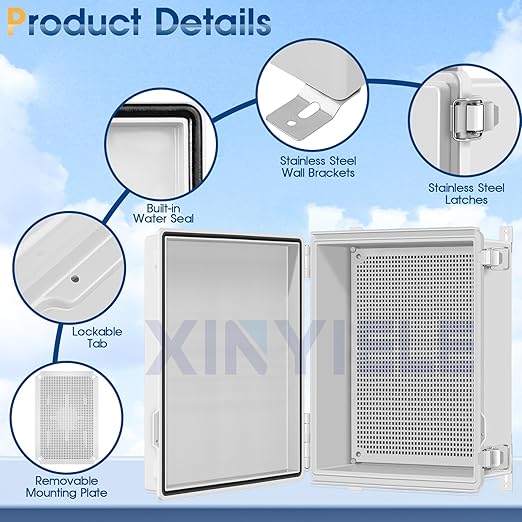 Waterproof Outdoor Project ABS Plastic Junction Box IP67 Weatherproof Dustproof Enclosure with Hinged Cover, Mounting Plate,Wall Brackets for Power Project (Grey,13.8"x9.8"x5.9") - Image 3
