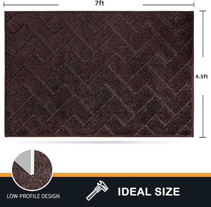 PURRUGS Easy Care Area Rug 4.5ft x 7ft, Non-Slip Machine Washable Entry Rug, Dog Door Mat, Stain Resistant Accent Rug for Hallway, Bedroom, Living Room and Mudroom, Brown - Image 2