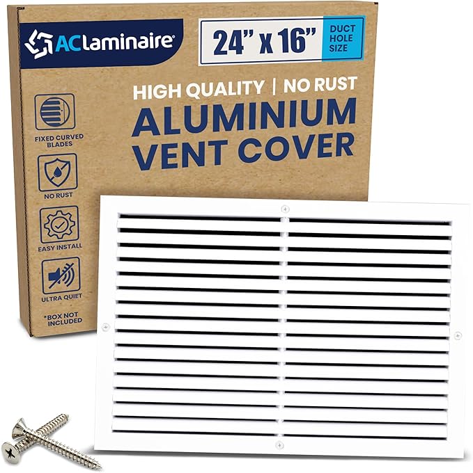 24x16 Inch (Duct Opening) Air Return Vent Cover Decorative – Premium Aluminum AC Vent Cover for Ceiling & Wall, Rustproof Grille, Ideal for Home HVAC Grille, Durable & Easy to Install by ACLAMINAIRE by LAMINAIRE