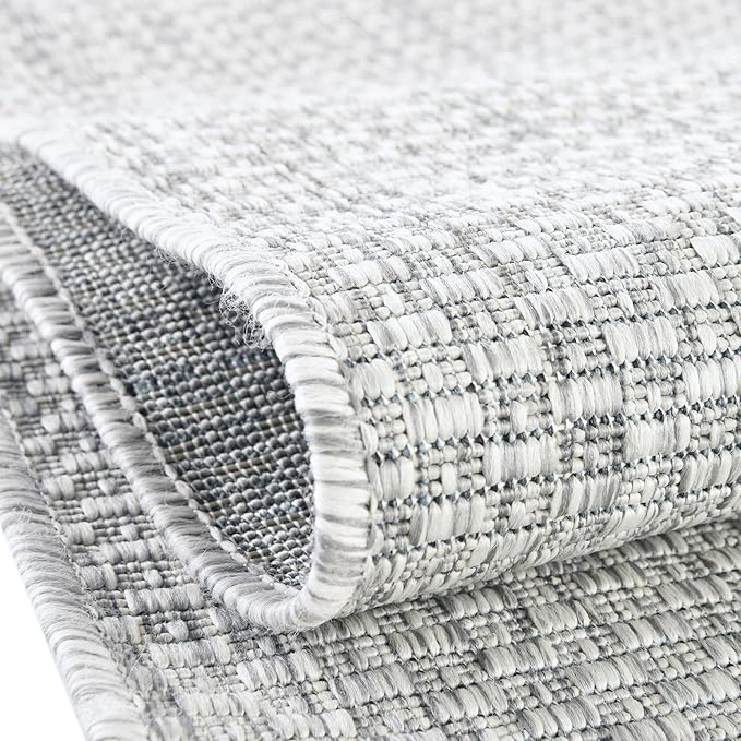 Unique Loom Collection Casual Transitional Solid Heathered Indoor/Outdoor Flatweave Area Rug (13' Round, Light Gray/Ivory) - Image 5
