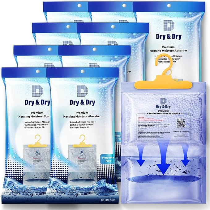 Dry & Dry 9 Packs [Net 14 Oz/Pack] Moisture Absorbers for Home, Basement & Bedroom - Small Dehumidifiers by DryDry