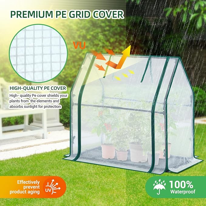 Mini Greenhouse for Indoor Outdoor: Ohuhu Tabletop Portable Green House with Waterproof Pad for Small Plants Nursery Germination, 36"x18"x33" Heavy-Duty PE Cover White - Image 2