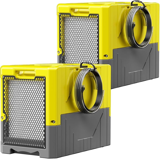 190 Pints High Efficiency Commercial Dehumidifier for Basements-6000 Sq.Ft. Industrial Grade Dehumidifiers with Pump & Drain Hose for Crawl Spaces Water Damage Restoration-Light Yellow-2PC by BSMTEK