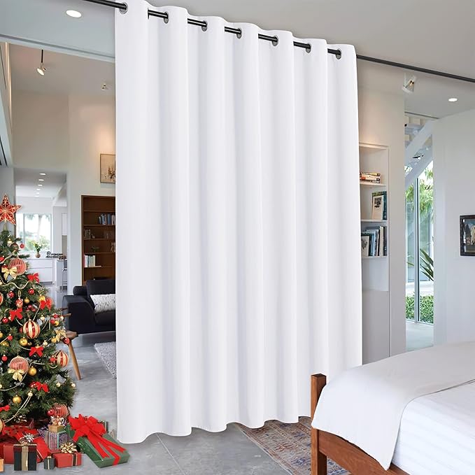 RYB HOME Room Dividers Curtain Privacy 50% Light Block Energy Efficiency Wall Partition Screens for Shared Bedroom Dining Patio Door Home Office Clinic Hospital, 1 Pc, Pure White, W 12.5ft x L 9ft by RYBHOME