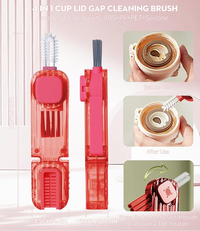 4 in 1 Cup Lid Gap Cleaning Brush, Multifunctional Insulation Bottle Cleaning Tools, Mutipurpose Tiny Silicone Cup Holder Cleaner, Home Kitchen Cleaning Tools - Image 2