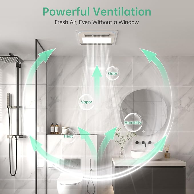 4-in-1 Bathroom Exhaust Fan with 1800W Heater, CCT LED Light & Remote Control, 150 CFM Quiet Ceiling Fan for Heating, Lighting, Ventilation & Blowing - Image 4