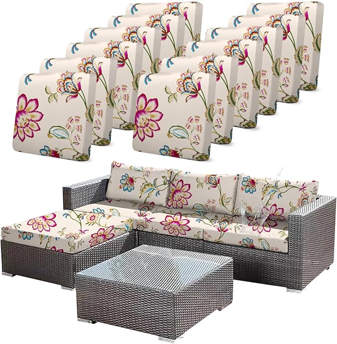 12pcs Single Seat Floral Print Outdoor Sofa Cover,Waterproof Elastic Removable Half-Wrapped Sofa Seat Cushion, Suitable for Patio, Terrace, Garden Sofa Cushion by CALBODE