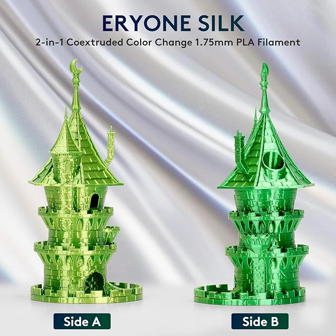 ERYONE Silk Dual Color PLA Filament 3D Printer 1.75mm +/- 0.03mm, Bicolor Two Tone PLA 1KG(2.2lbs) Cardboard Spool, Yellow Green - Image 3
