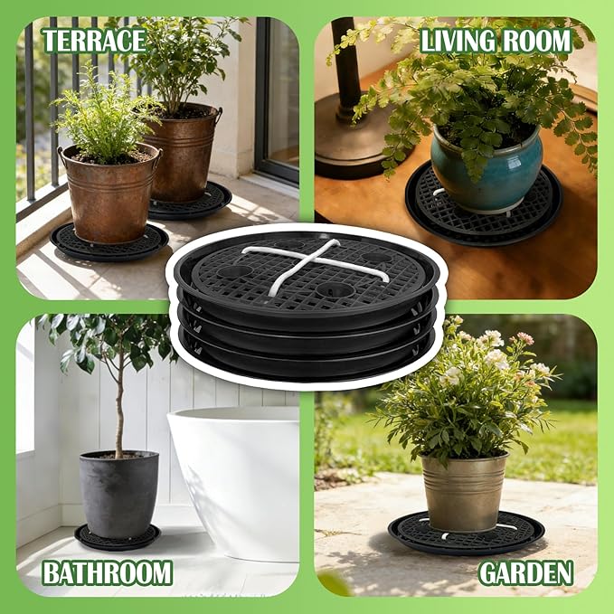 4 Pcs 14'' Self-Watering Pot Base, Auto-Irrigation System Plant Saucer Stand for 5 Gallon Fabric Pot, Auto Watering Plant Water Tray Self Watering System for Indoor Greenhouse Grow Tent Garden - Image 6