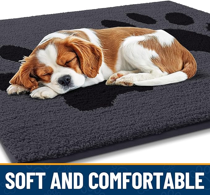 Smiry Dog Door Mat for Muddy Paws, Absorbs Moisture and Dirt, Low-Profile Entryway Mat with Non-Slip Backing, Entry Indoor Outdoor Doormat for Inside Floor (71x47 Inches, Black, Paw) - Image 4