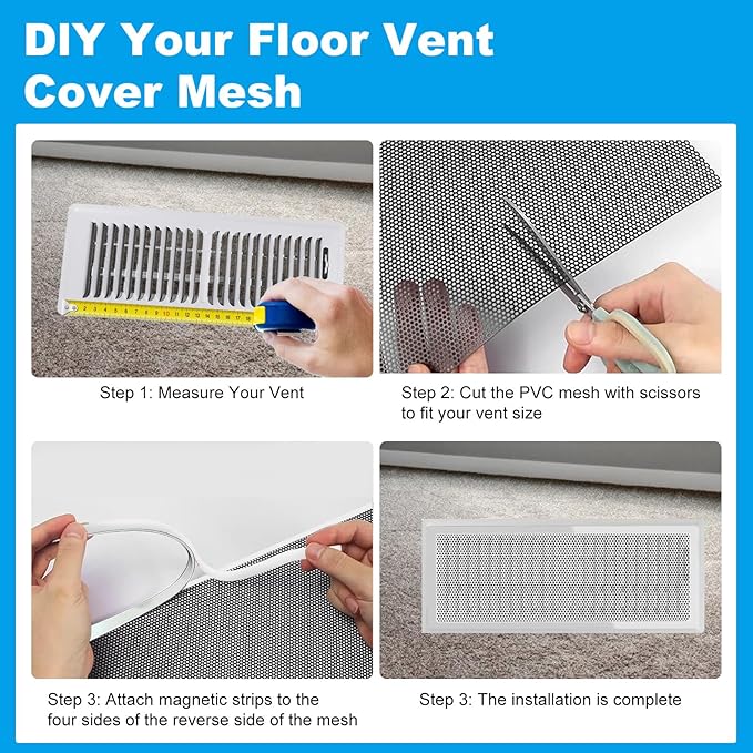 4 PCS DIY White Magnetic Vent Covers – 13.8" x 11.8" Customizable Air Register with Easy-to-Cut Mesh & Magnetic Strips, Perfect Fit for Floor/Wall/Ceiling Vents, Home Vent Solutions（White） - Image 2