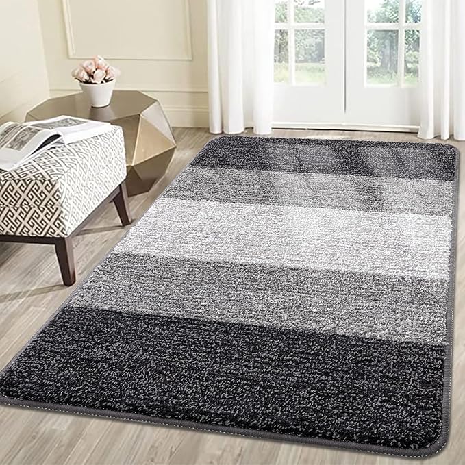 Smiry Dog Door Mat for Muddy Paws, Absorbs Moisture and Dirt, Low-Profile Entryway Mat with Non-Slip Backing, Entry Indoor Outdoor Doormat for Inside Floor (59x35 Inches, Grey, Striped) by Smiry