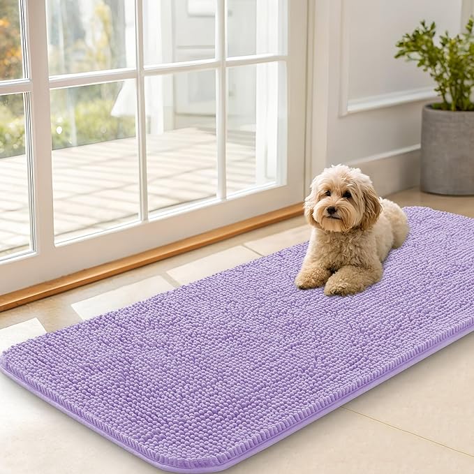 OLANLY Dog Door Mat for Muddy Paws 47x20, Absorbs Moisture and Dirt, Absorbent Non-Slip Washable Doormat, Quick Dry Chenille Mud Mat for Dogs, Entry Indoor Entryway Carpet for Inside Floor, Lavender by OLANLY