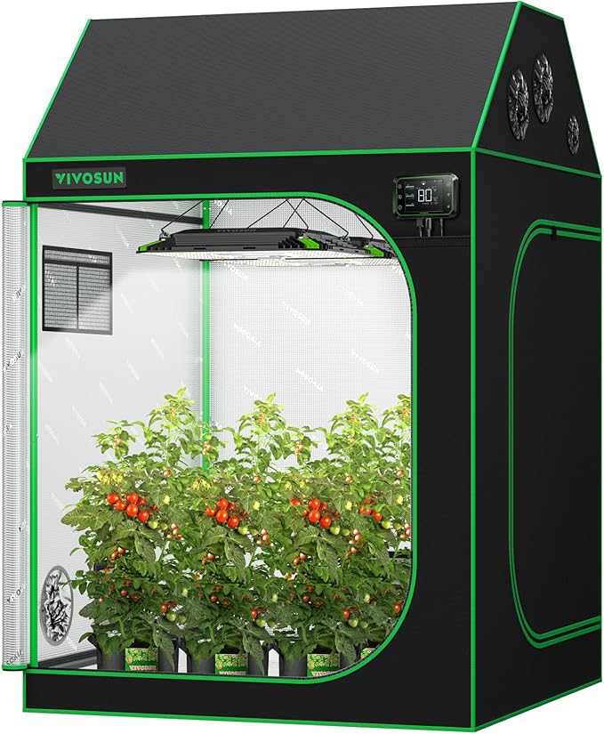 VIVOSUN R446 4x4 Grow Tent, 48"x48"x72" Roof Cube Tent with Observation Window and Floor Tray for Hydroponics Indoor Plant for VS4000/VSF4300 by VIVOSUN
