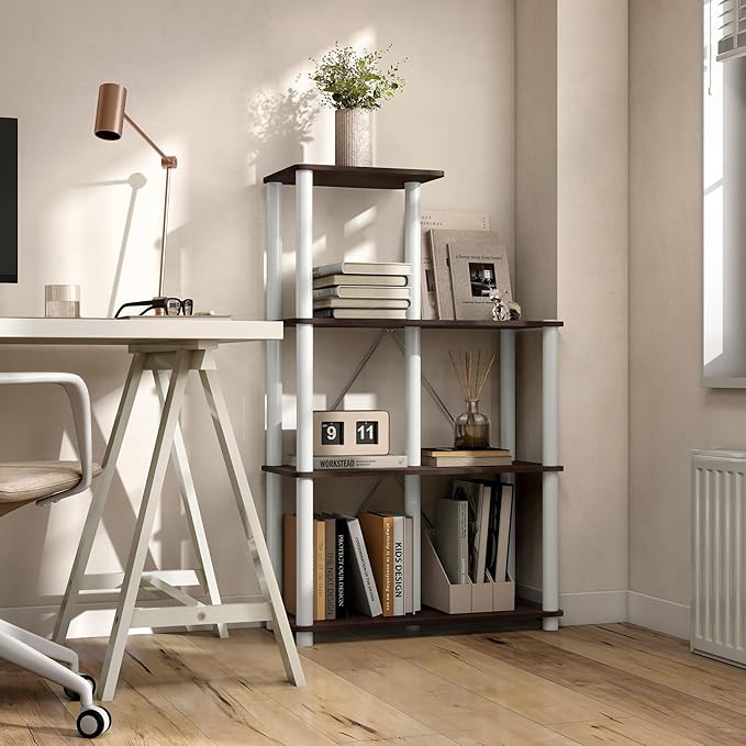 Homes: Inside + Out Apexa Modern 5-Cube Ladder Shelving Units, Collectibles Display Shelves, Easy Assembly Standing Shelf, Home Storage Organizer for Living Room, Bedroom, Office, Espresso - Image 13
