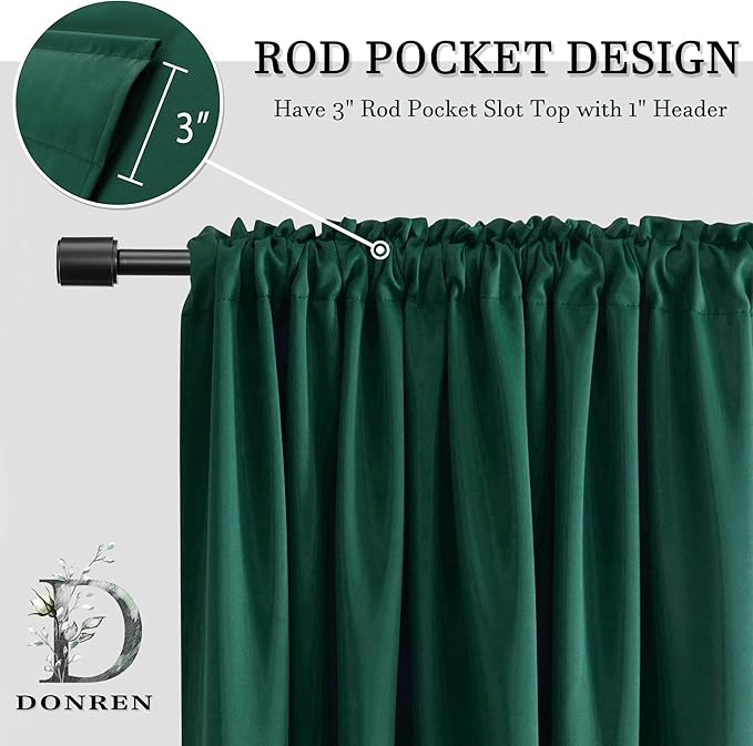DONREN 48 Inch Curtains Emerald Green Blackout Curtains - All Season Thermal Insulated Rod Pocket Curtain Panels for Kids Room (2 Panels,52 W by 48 inches Long) - Image 4
