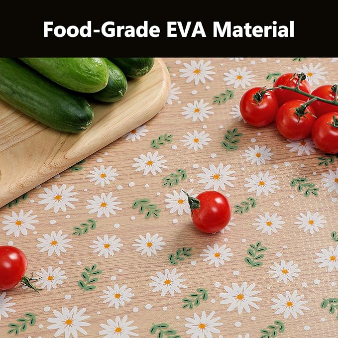 INNOLITES Shelf Liner for Cabinets, Non-Adhesive for Kitchen Drawer Liner, Waterproof Shelf Paper with Floral Pattern, Durable Easy to Clean (Green Daisy, 11.8" x 360") - Image 5