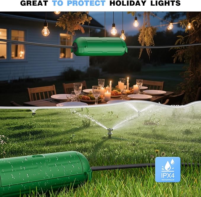 Flemoon [3 Pack] Outdoor Extension Cord Safety Cover, IPX4 Weatherproof Electrical Box to Protect Outdoor Outlet, Plug, Socket, Halloween, Christmas Holiday Decoration Light, Green - Image 6