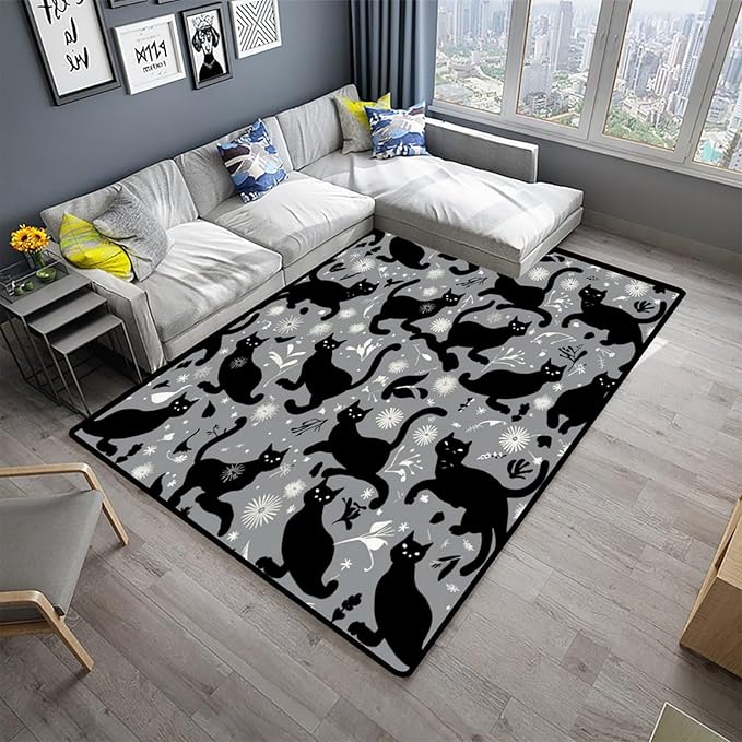 Pile Carpet, Black Cat and Snowflakes, Printed Patterns, Foldable Area Rugs, Fade Resistant, Flame Resistant, Quick Dry, Stain Resistant, Waterproof Floor Carpet for Living Room Bedroom, 24 x 36 Inch - Image 2