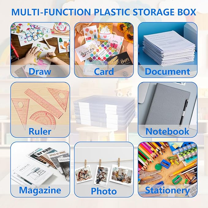 4 Pcs Clear A4 File Storage Boxes with Buckle Closure - A4 Clear Plastic Document Storage Boxes for Document Organization - 12.4 x 9.6 x 1.2 Inches + 11.8 x 8.9 x 0.8 Inches - Image 7
