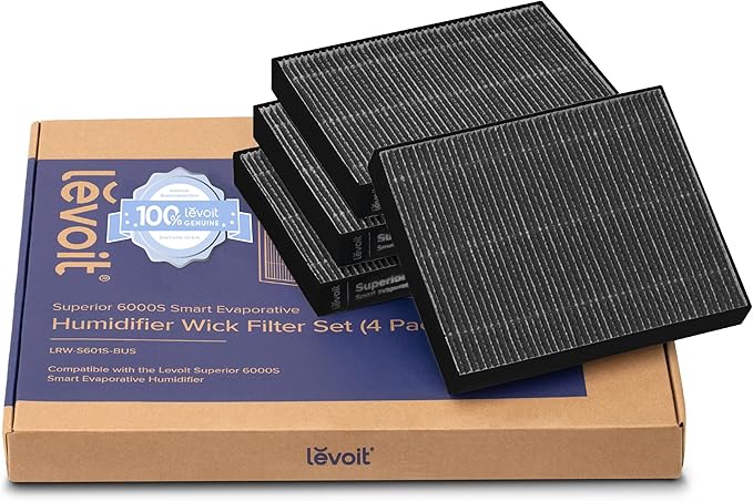 LEVOIT 4-Pack Replacement Filters for Superior 6000S Smart Evaporative Humidifier, Captures Large Particles & Minerals, Extends Filter Life up to 6 Months, Gray by Levoit