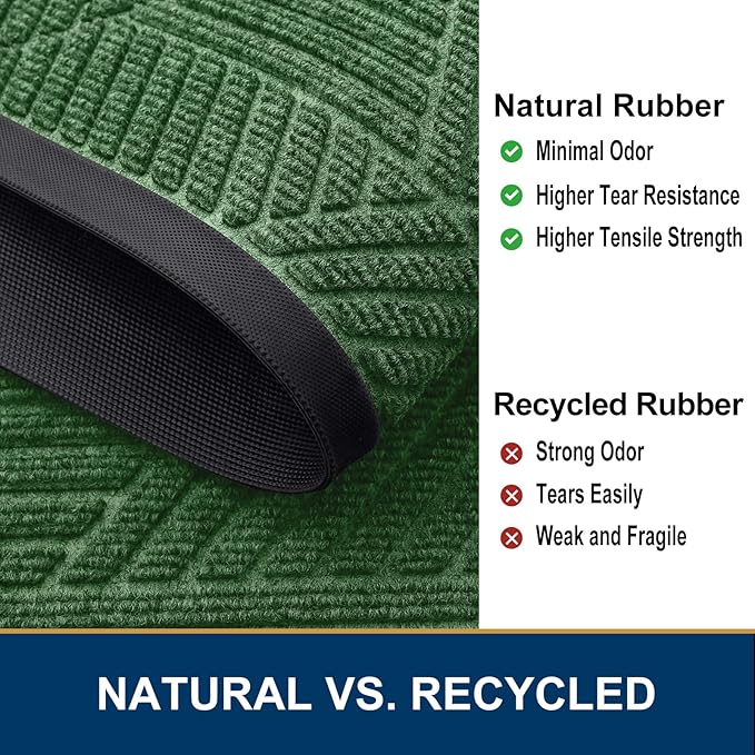 Smiry Half Circle Front Door Mat Outside Entrance, Heavy Duty Sturdy Natural Rubber Doormat, Trap Dirt and Moisture, Low Profile Mats for Indoor Outdoor Entry, Irregular Triangle (35x23, Green) - Image 5