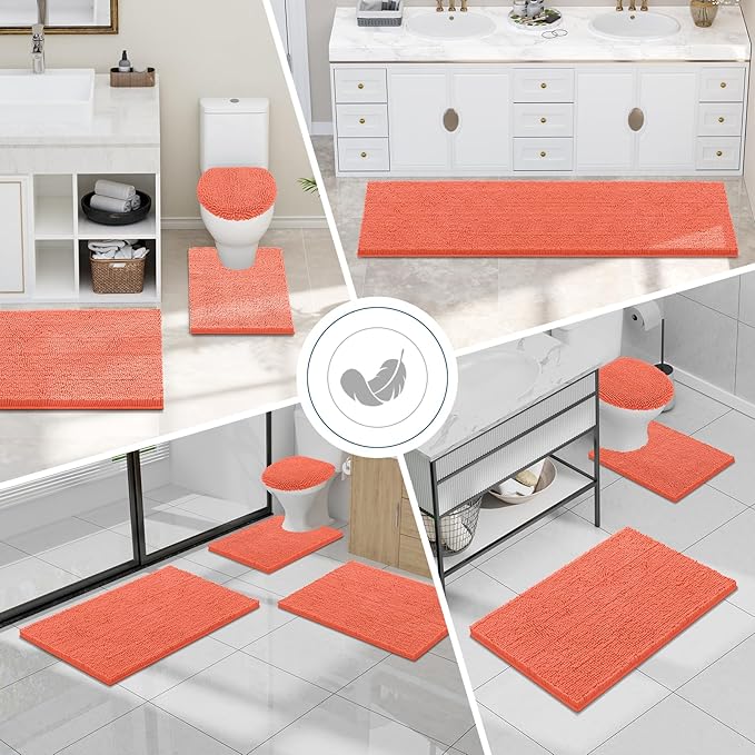 Smiry Luxury Chenille Bathroom Rugs 36x24, Extra Soft and Absorbent Shaggy Bath Mat, Machine Washable, Non-Slip Plush Carpet Runner for Tub, Shower, and Floor, Home Decor Accessories, Coral - Image 7