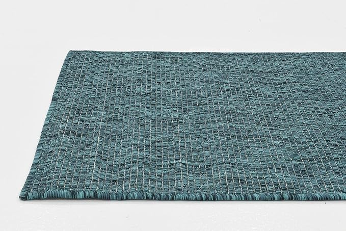 Unique Loom Collection Casual Transitional Solid Heathered Indoor/Outdoor Flatweave Area Rug (2' x 6' 1" Runner, Teal/Navy Blue) - Image 6