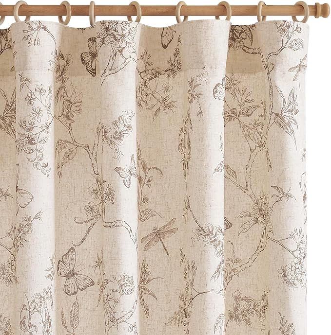 jinchan Floral Curtains Lined Linen Blend Curtain for Living Room 84 Inch Length Taupe Farmhouse Flower Patterned Curtain French Country Curtains Drapes Back Tab Rod Pocket 2 Panels by JINCHAN