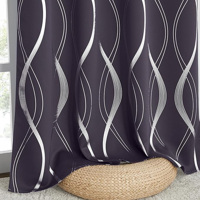 NICETOWN Blackout Curtains Panels for Living Room, Greyish Purple, 52" Wide x 84" Long, 2 Panels, Sound Reducing Thermal Insulated Wave Line Foil Print Design Curtains for Patio Sliding Glass Door - Image 7