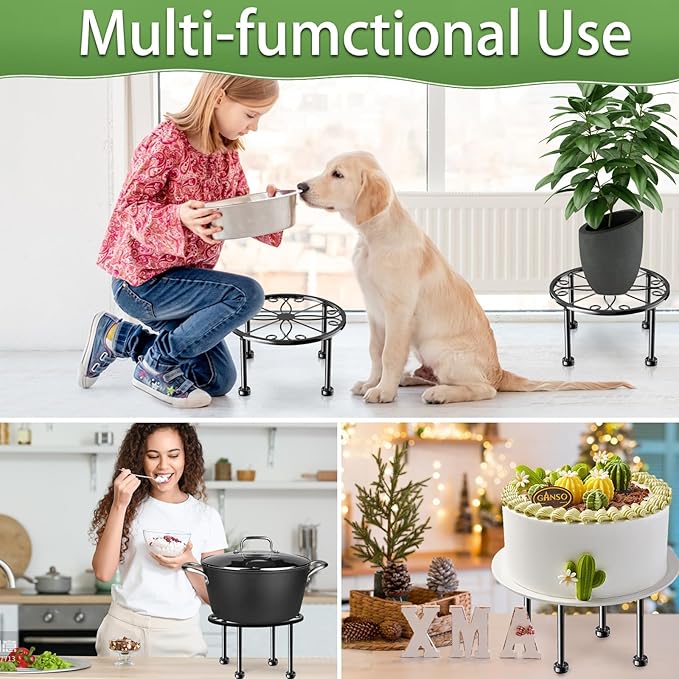 Garden Gifts Plant Lovers Gifts 3 Packs Black Metal Plant Stand with Anti-Slip Base Rustproof Heavy Duty Decorative Round Flower Stand Display Shelf for Indoor/Outdoor - Image 7