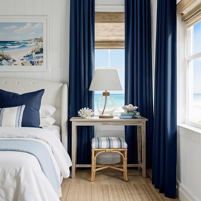 RYB HOME Navy Blue 100% Blackout Curtains for Bedroom 96 inches Long 52 inches Wide, Thermal Insulated &Privacy Assurd Curtains for Boy's Room/Sliding Glass Door/Living Room, 2 Panels - Image 2