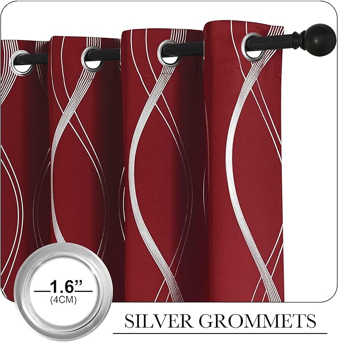 NICETOWN Blackout Curtains 84 inch Length 2 Panels Set, Noise Reducing Thermal Insulated Wave Line Foil Print Design Blackout Curtains for Patio Sliding Glass Door (Burgundy Red, 52-inch Width) - Image 3