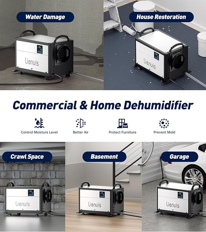 110 Pints Commercial Dehumidifiers for Crawl Spaces & Basement,Under House,Warehouse & Job Sites, Crawl Space Dehumidifier with Drain Hose, Remote Control, Auto Defrost, Humidity Control, CSA Listed - Image 7