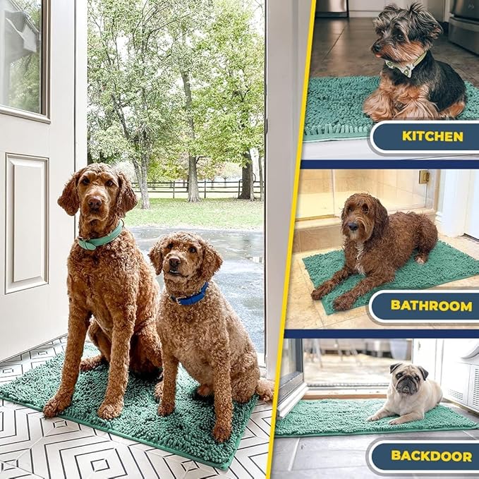 Muddy Mat® Pack of 3 Highly Absorbent Microfiber Dog Door Mat and Pet Rug, Non Slip Thick Washable Area Mat Soft Chenille for Kitchen Bathroom Bedroom and Outdoor - Sea Green Small, Medium & Large - Image 7