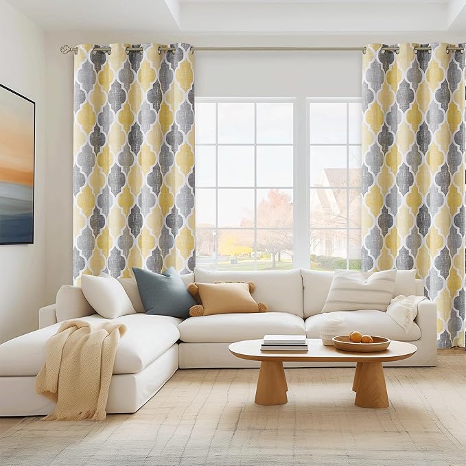Beauoop 100% Blackout Curtains 84 Inches Long 2 Panels for Bedroom Living Room Yellow Grey Moroccan Geo Room Darkening Thermal Insulated Soundproof Grommet Top Window Treatments Drapes, 50x84 Set of 2 - Image 6