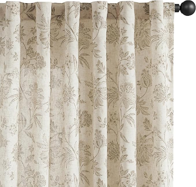 jinchan Linen Floral Curtains for Living Room with Printed Flower 84 Inches Long Light Filtering French Country Back Tab Rod Pocket Taupe Window Curtain Set Farmhouse Drapes 2 Panels Taupe by JINCHAN