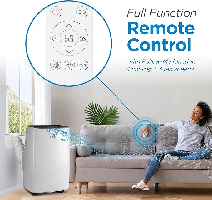 BLACK+DECKER Portable Air Conditioner, 10,000 BTU (6,300 BTU SACC) for Rooms up to 450 Sq. Ft., Portable AC with Follow Me Remote Control and Window Kit, BPACT10WT, White - Image 3