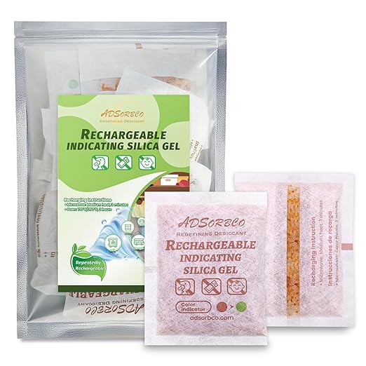 ADSorbco 50 Gram (16 Pack) Silica Gel Packets – Desiccant Packs for Storage, Reusable Moisture Absorbers with Color Change, Orange to Green, for Food, Electronics, Jewelry, Safes by SorbcoPackagingLLC