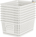 White Plastic Storage Baskets - Pack of 8 with Labels Stackable Durable Storage Bins, Storage Containers for Organizing Desktops, Closets, Playrooms, Classrooms, Offices by WRRLORS