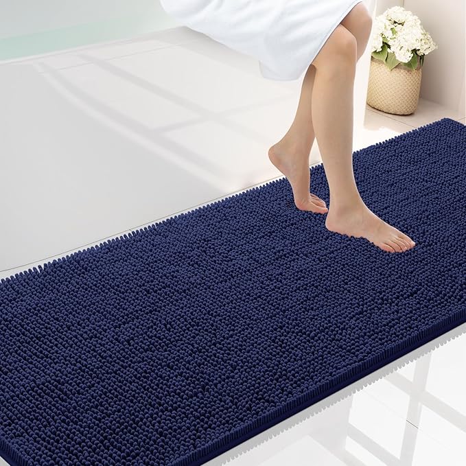 Smiry Luxury Chenille Bathroom Rugs 70x24, Extra Soft and Absorbent Shaggy Bath Mat, Machine Washable, Non-Slip Plush Carpet Runner for Tub, Shower, and Floor, Home Decor Accessories, Navy Blue by Smiry