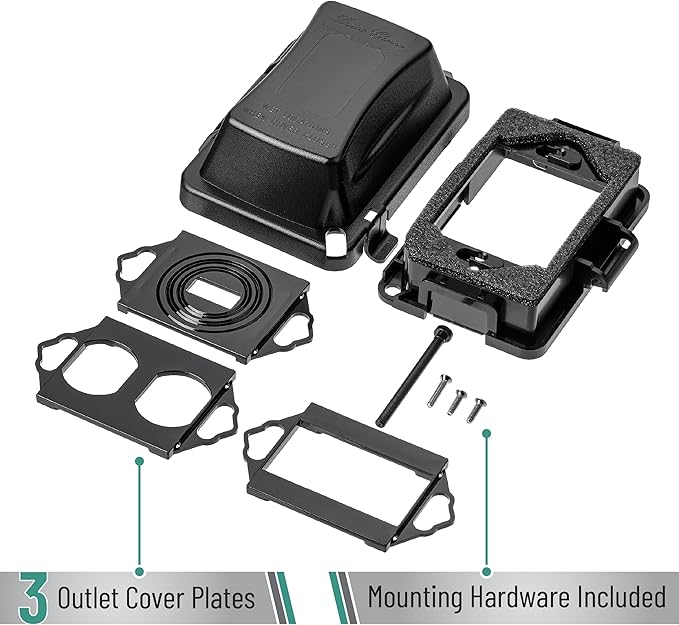 Bates- Outdoor Outlet Cover Weatherproof, Black 1-Gang Outdoor Electrical Outlet Cover Box with Mounting Hardware, Horizontal/Vertical Use - Image 5
