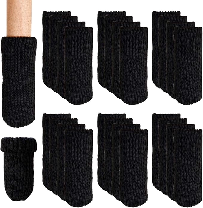 Hazeland High Elastic Knitted Chair Leg Protectors for Hardwood Floors, 24Pcs Non Slip No Scratch Noise Furniture Socks, Suitable for Most Round or Square Furniture Feet Black by HAZELAND