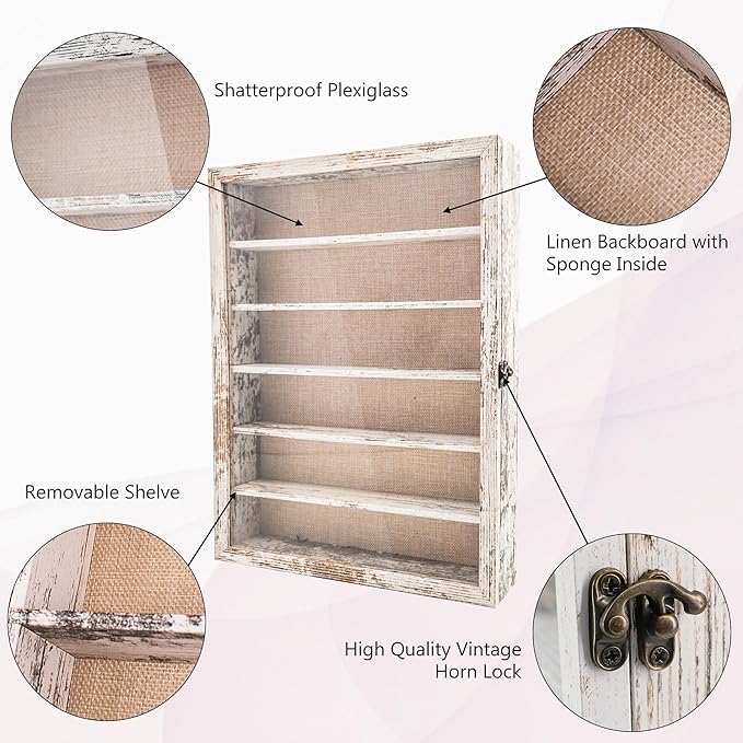 Shadow Box with Shelves, White 12x16 Shadow Boxes Display Cases with Shelves for Miniatures Keepsake Collectibles, Coins Military Medals Pins Wedding Flowers - Image 3