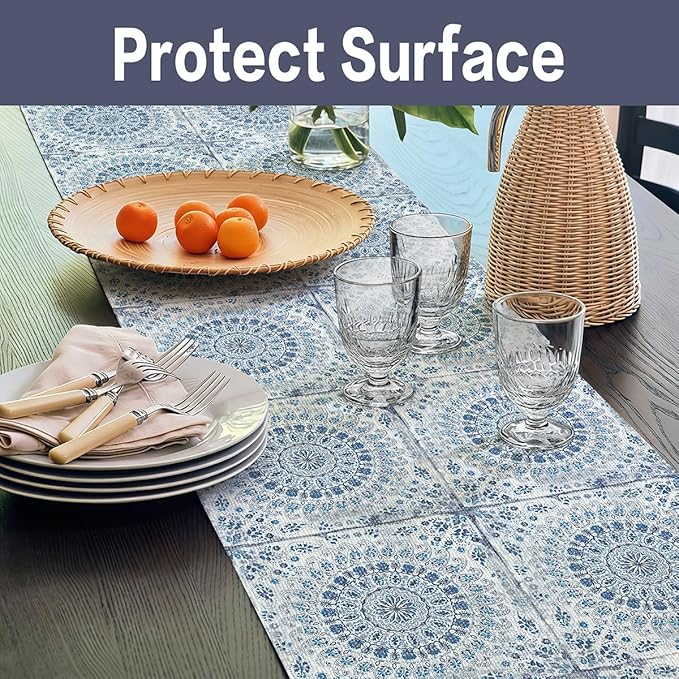 Drawer and Shelf Liner for Kitchen Cabinets Non-Adhesive Waterproof Boho Shelf Liner Strong Grip Non-Slip Drawer Liner Easy to Clean Blue Cabinet Liner for Shelf Dresser Cupboard 12IN × 10FT - Image 3
