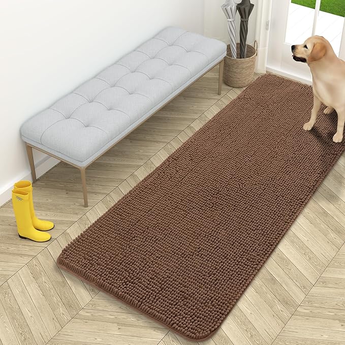 OLANLY Dog Door Mat for Muddy Paws 59x24, Absorbs Moisture and Dirt, Absorbent Non-Slip Washable Doormat, Quick Dry Chenille Mud Mat for Dogs, Entry Indoor Entryway Carpet for Inside Floor, Mocha by OLANLY