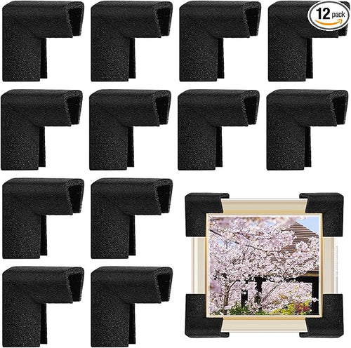 12 Pcs Foam Corner Protectors for Shipping, L-Shaped Edge Guards for TV Moving Box, Picture Frames, Mirrors, and Furniture, Must-Have Moving Supplies (Silk Black) by Pwbarwq