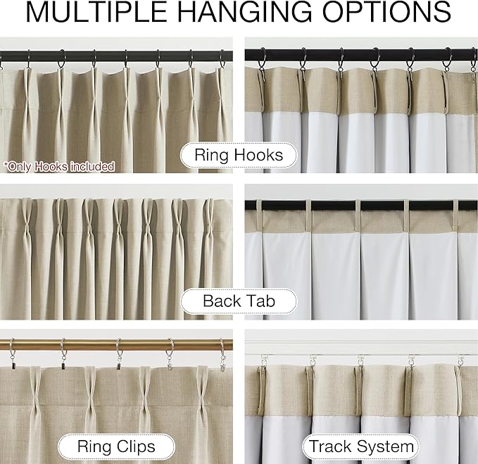 Kayne Studio Sand Pinch Pleated Full Blackout Curtains 90 Inch, Linen Blend Thermal Insulated Soundproof Room Darkening Back Tab Window Drapes with Hooks for Living Room Bedroom(2 Panels, 40"x90") - Image 3