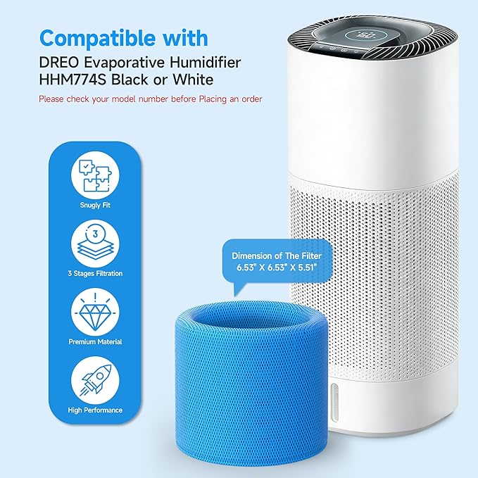 2 Packs HM774S Replacement Wick Filter Compatible with DREO Smart Evaporative Humidifier HM774S for Large Room up to 1000ft², 800ml/h High Output Air Humidifiers for Bedroom - Image 2